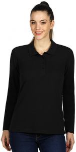 LINDA, ženska pamučna polo majica dugih rukava, crna; šifra artikla: 52.003.10