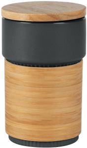 LARS, keramička šolja sa poklopcem i držačem od bambusa, 340 ml, crna; šifra artikla: 44.137.10