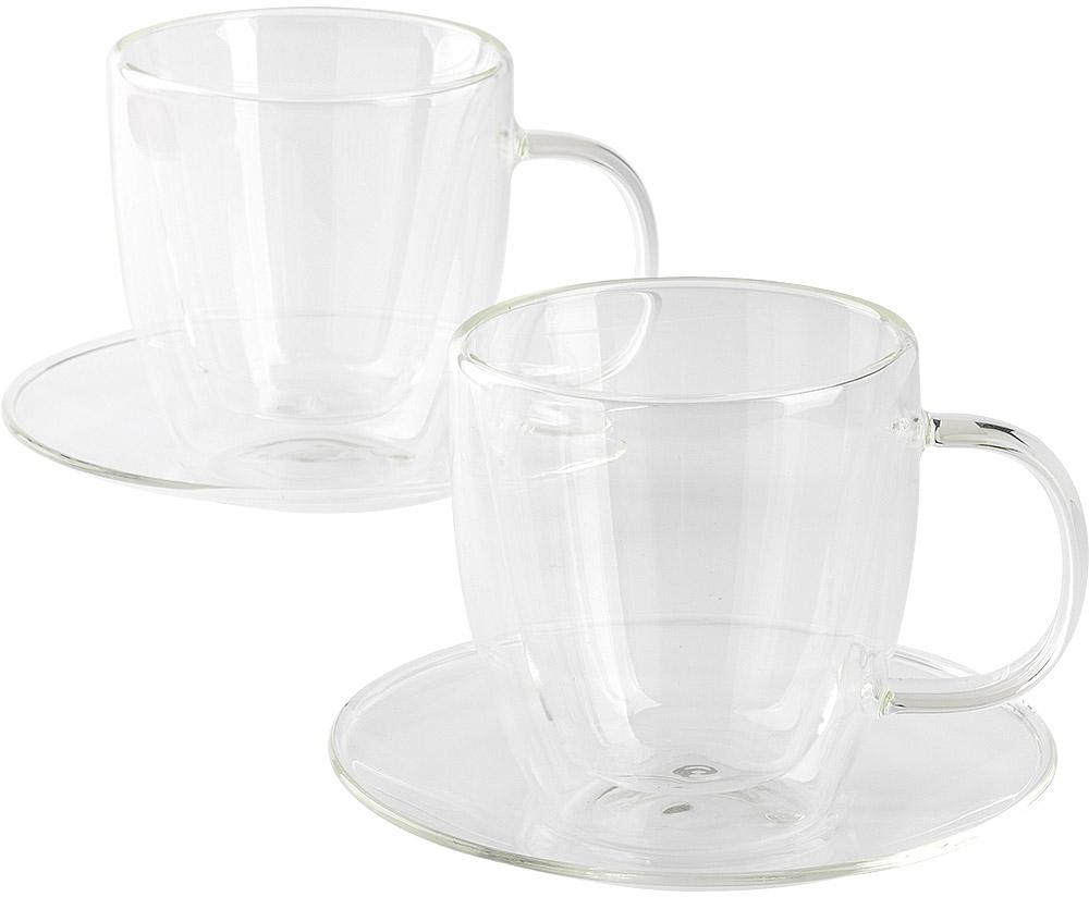 PIGNA MIDI, set od dve staklene šolje sa tacnama za cappuccino sa dvostrukim zidom, 2 x 150 ml, transparentni; šifra artikla: 44.184.91
