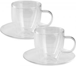 PIGNA MIDI, set od dve staklene šolje sa tacnama za cappuccino sa dvostrukim zidom, 2 x 150 ml, transparentni; šifra artikla: 44.184.91