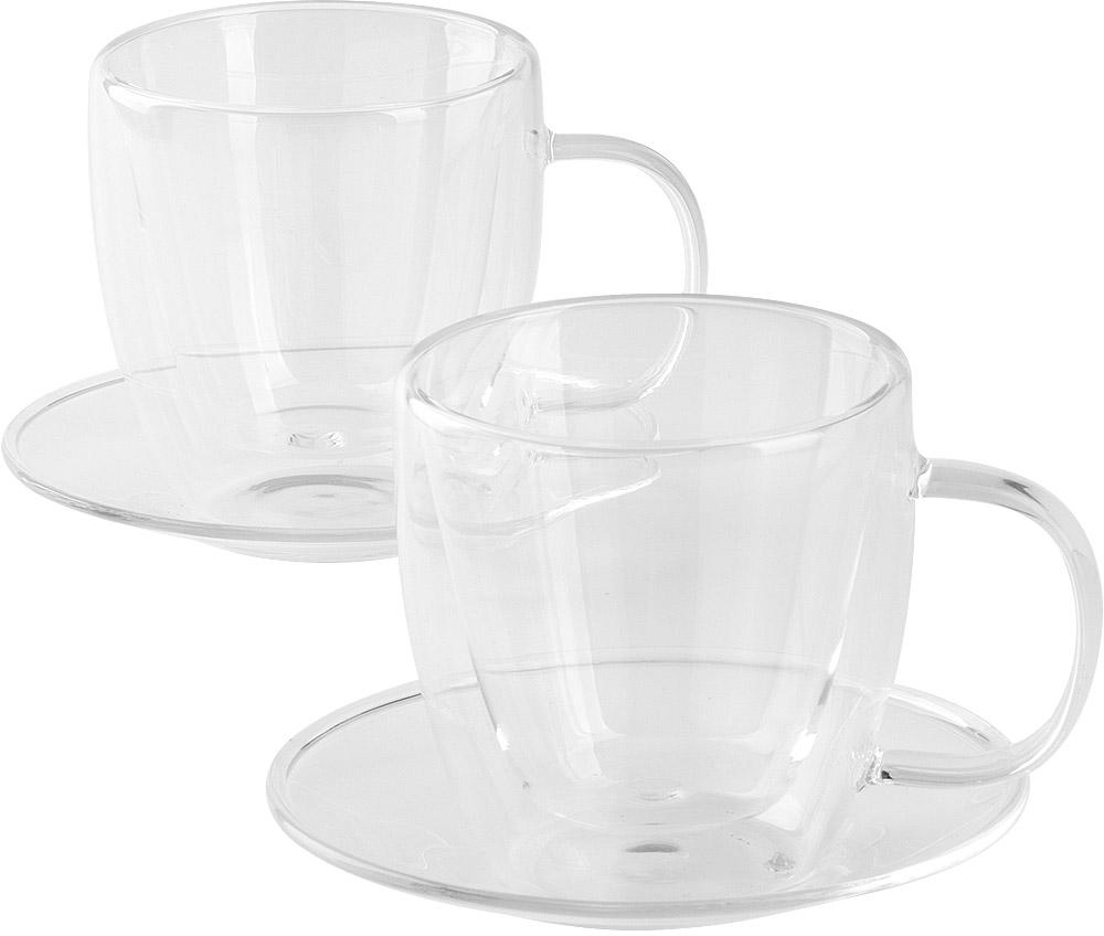 PIGNA MINI, set od dve staklene šolje sa tacnama za espresso sa dvostrukim zidom, 2 x 100 ml, transparentni; šifra artikla: 44.183.91