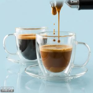 PIGNA MINI, set od dve staklene šolje sa tacnama za espresso sa dvostrukim zidom, 2 x 100 ml, transparentni; šifra artikla: 44.183.91