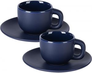 TOTEM MINI, set od dve keramičke šolje za espresso sa tacnama, 2 x 85 ml, plavi; šifra artikla: 44.168.20